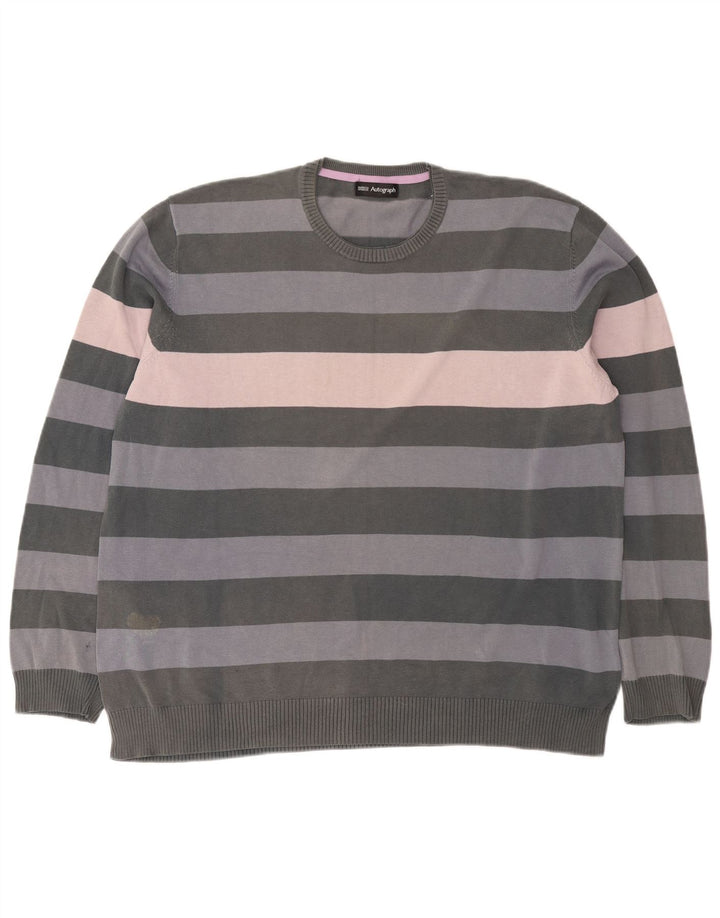 Marks & Spencer Pull à col rond autographe pour homme 2XL Gris rayé
