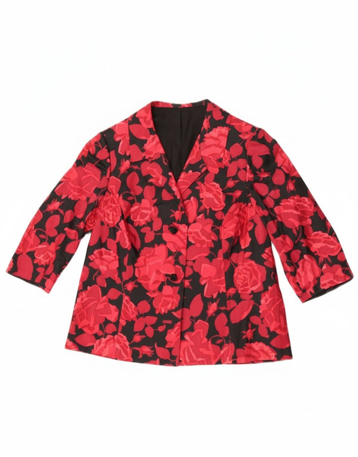 vintage Femmes 3/4 Manches 2 Bouton Blazer Veste UK 14 Moyen Rouge Floral