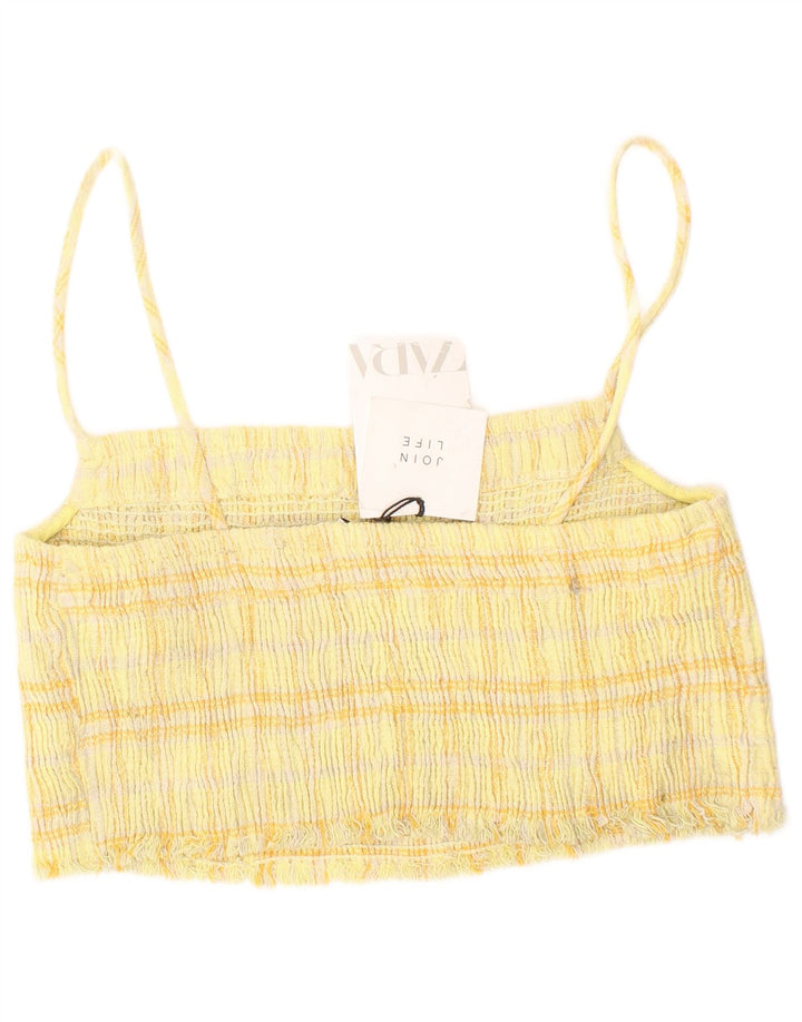 Top court en coton à carreaux jaune moyen Zara Femme