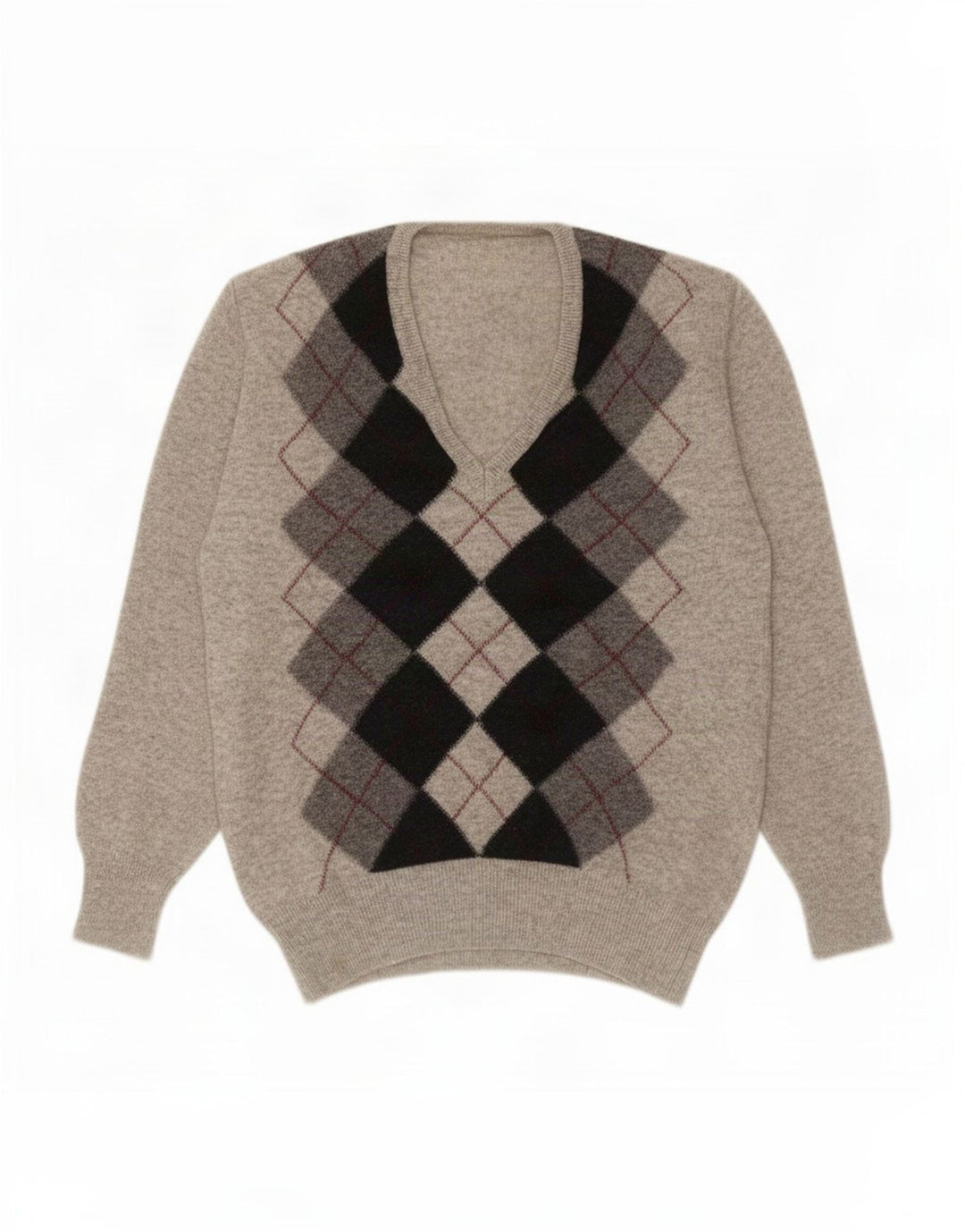 vintage Homme Col V Pull Pull Petit Gris Argyle/Diamant