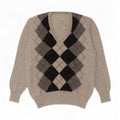 vintage Homme Col V Pull Pull Petit Gris Argyle/Diamant