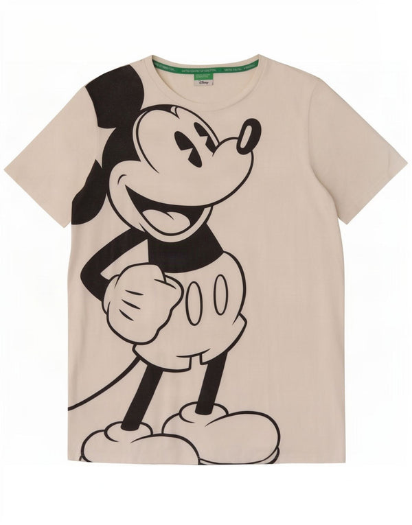 Benetton Femme Disney Graphic T-Shirt Top UK 14 Large Blanc Coton
