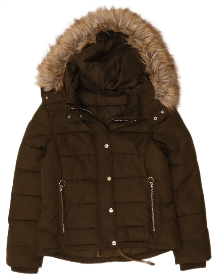Topshop Veste matelassée à capuche pour femme UK 12 Medium Kaki Polyester
