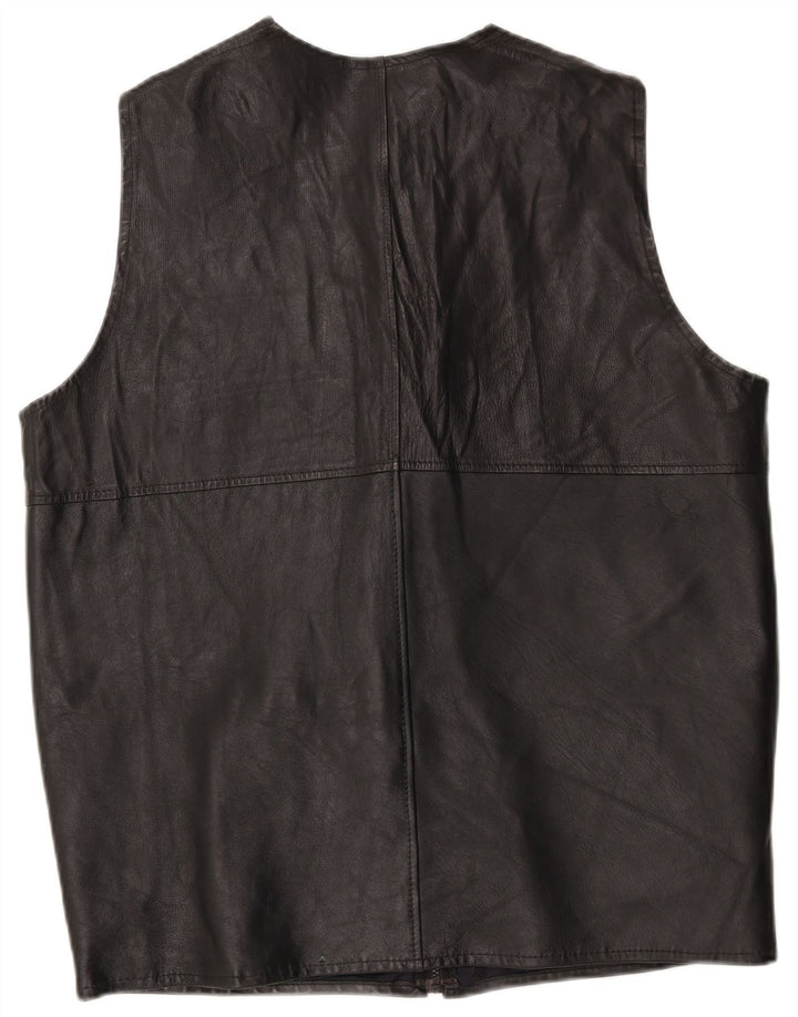 VINTAGE Gilet en cuir homme UK 40 Grand Noir
