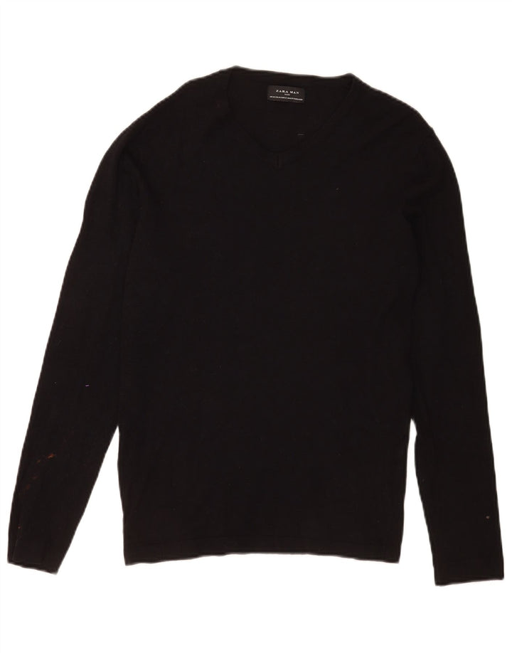 Zara Pull Col V Homme Noir Moyen Viscose