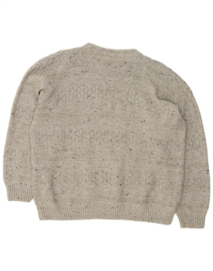 vintage Mens Crew Neck Jumper Pull Grand Gris
