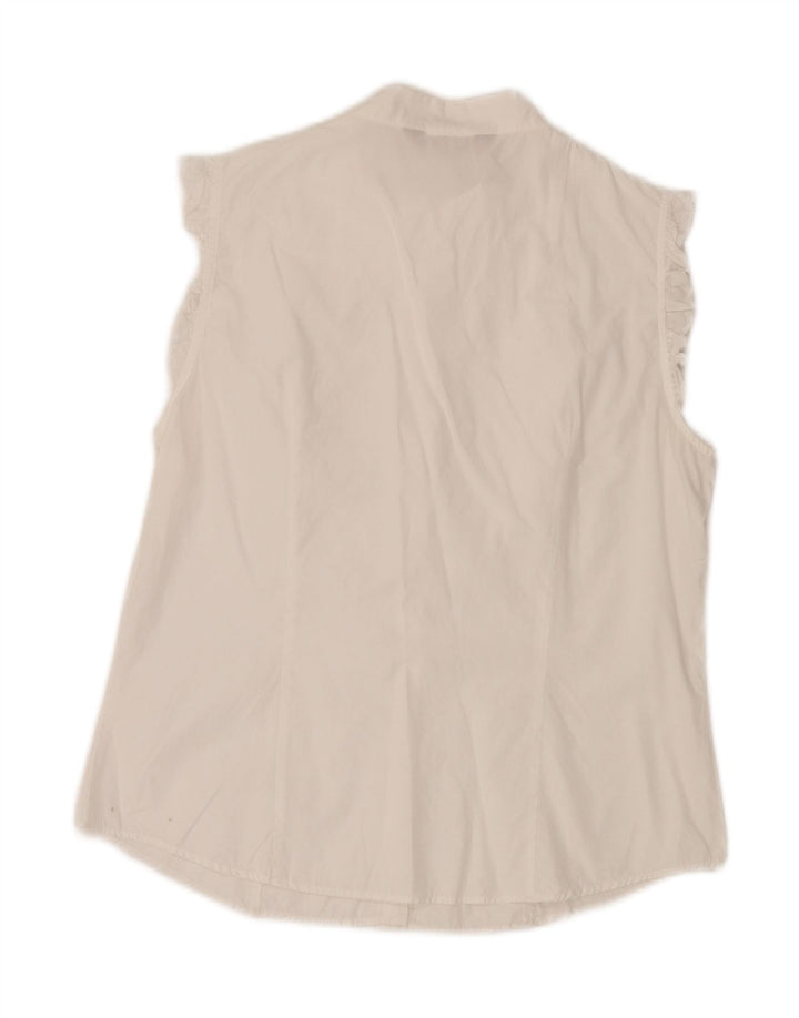 MAX MARA Womens Sleeveless Ruffle Front Shirt Blouse UK 12 Medium White Vintage Max Mara and Second-Hand Max Mara from Messina Hembry 