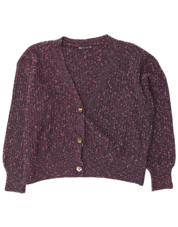 Marks & Spencer Pull Cardigan pour Femme UK 16 Large Violet Moucheté