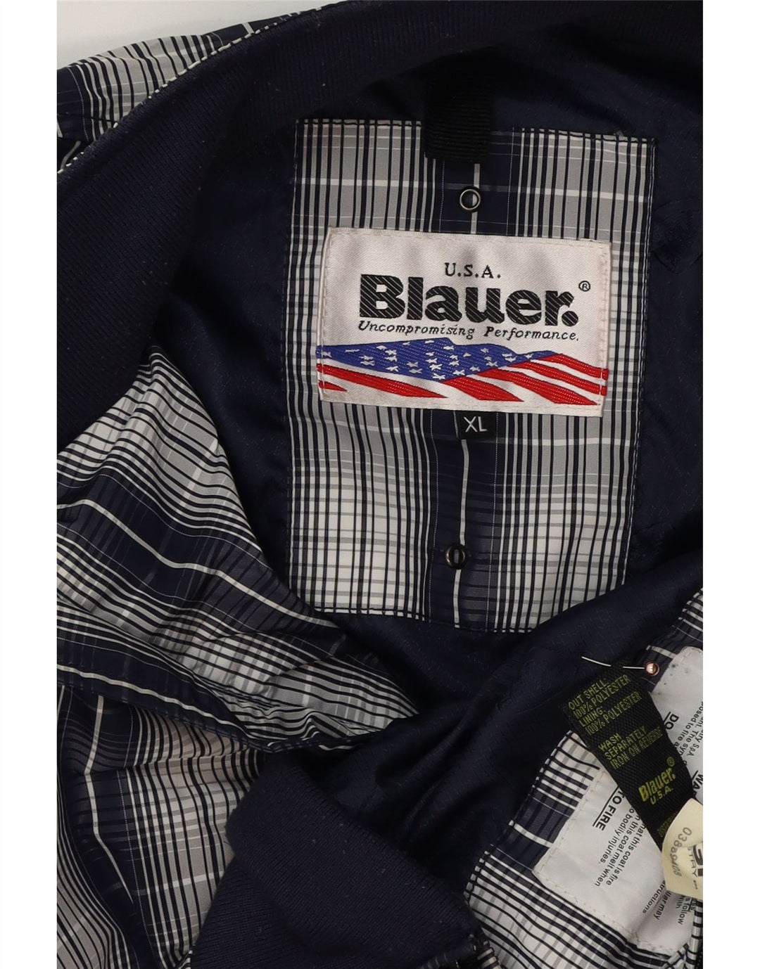 Blauer Veste Bomber Homme UK 42 XL Bleu Marine à Carreaux Polyester