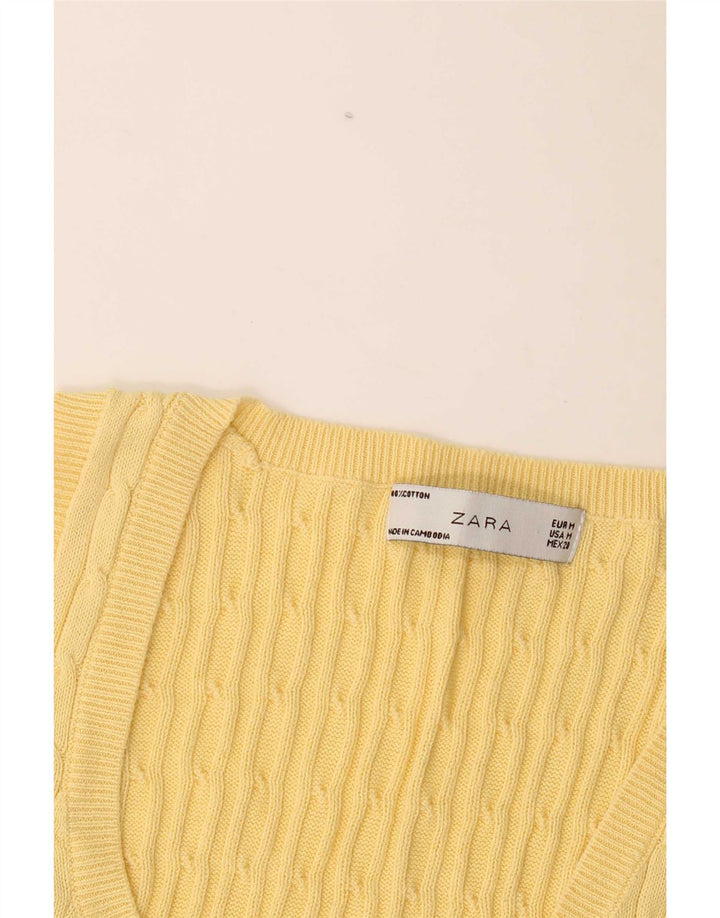 Zara Femme Débardeur UK 12 Coton Jaune Moyen