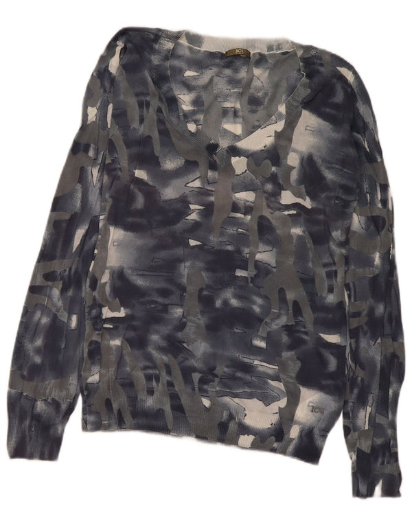 Iceberg Pull col en V pour femme UK 44 Gris moyen Camouflage Coton