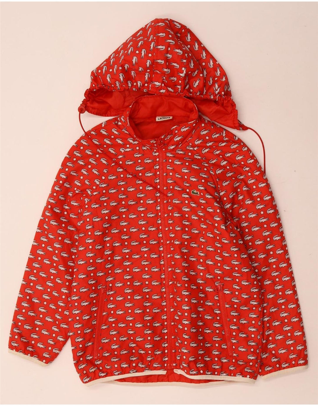 Lacoste Veste coupe-vent à capuche graphique pour fille 11-12 ans Rouge Polyester