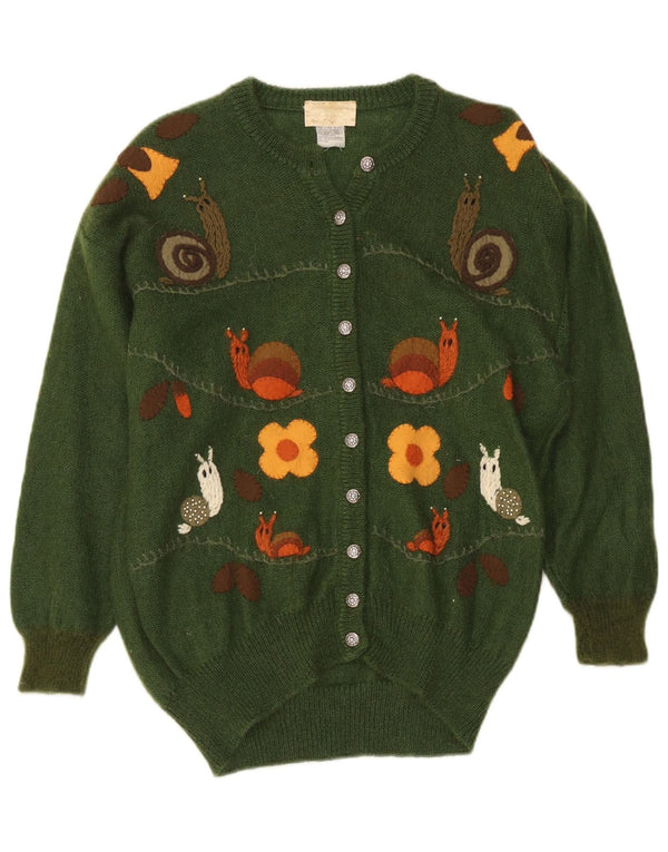 vintage Femmes Graphique Surdimensionné Cardigan Pull UK 14 Moyen Vert Floral