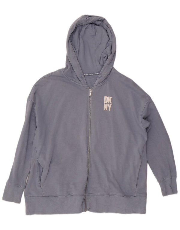 Dkny Pull à capuche zippé pour femme UK 16 Large Bleu Coton