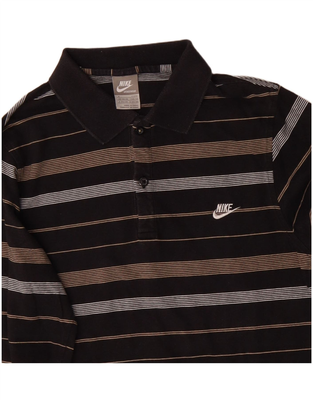 NIKE Polo à manches longues pour homme en coton rayé noir petit