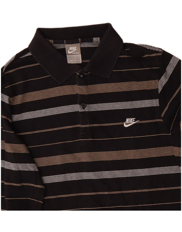 NIKE Polo à manches longues pour homme en coton rayé noir petit