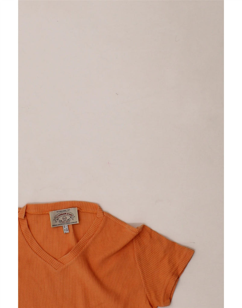 ARMANI Womens Crop T-Shirt Top UK 14 Medium Orange Cotton Vintage Armani and Second-Hand Armani from Messina Hembry 