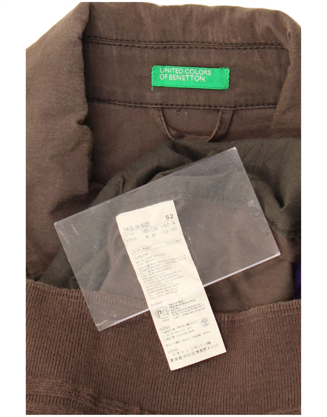 BENETTON Blouson Bomber Homme IT 52 XL Marron Coton