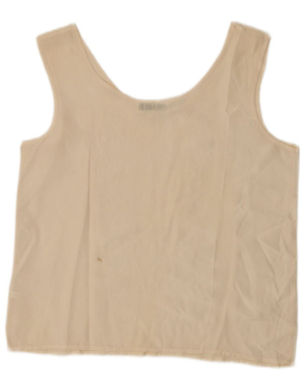 vintage Femme Blouse Sans Manches Top UK 14 Grande Soie Beige