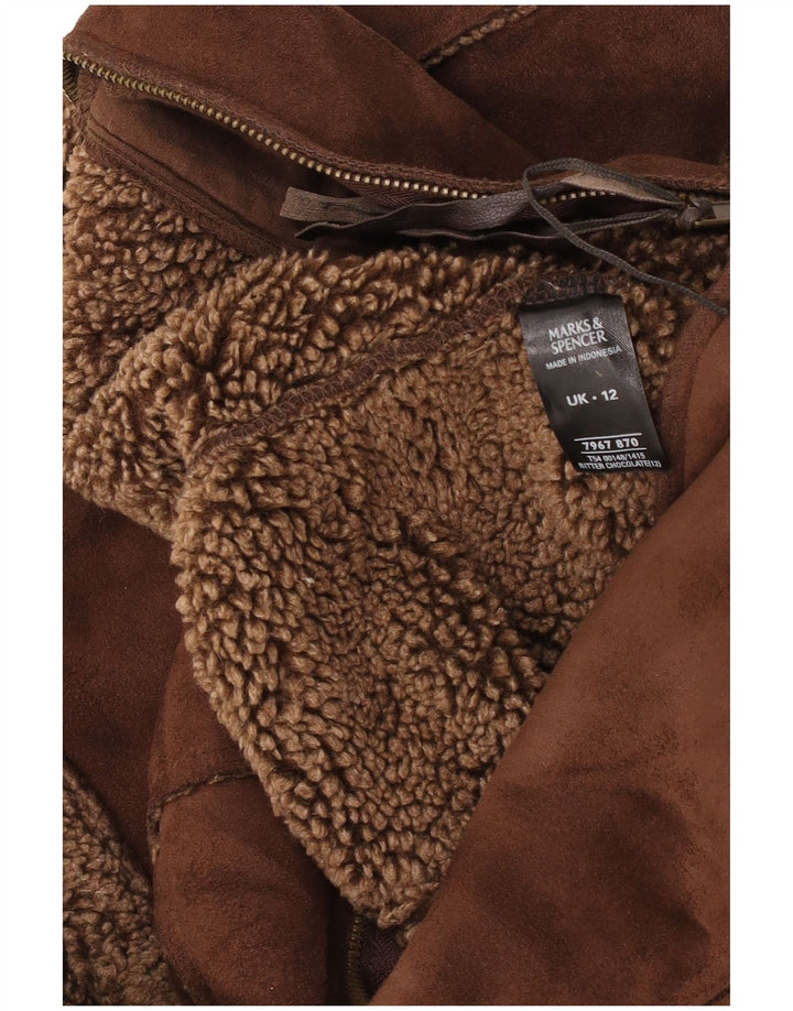 Marks & Spencer Gilet Sherpa Femme UK 12 Marron Moyen Polyester