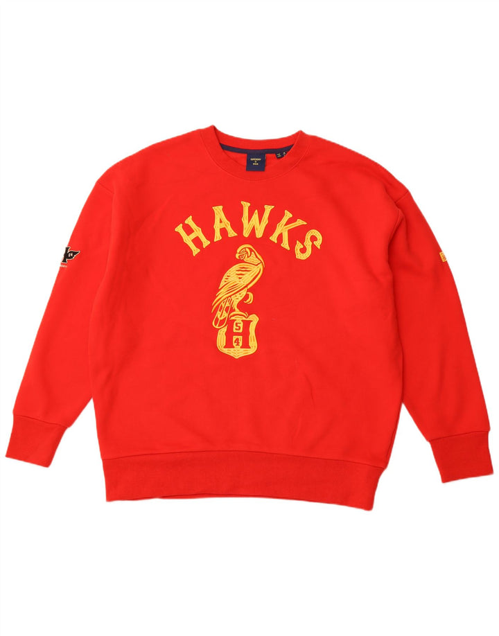 SUPERDRY Homme Hawks Graphic Sweatshirt Jumper Large Rouge Coton