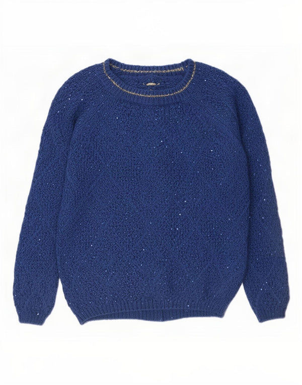 vintage Femmes Bateau Cou Jumper Pull UK 16 Grand Bleu