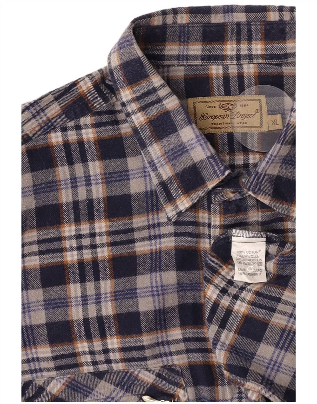 EUROPEAN PROJECT Chemise Flanelle Homme XL Bleu Marine Carreaux Coton