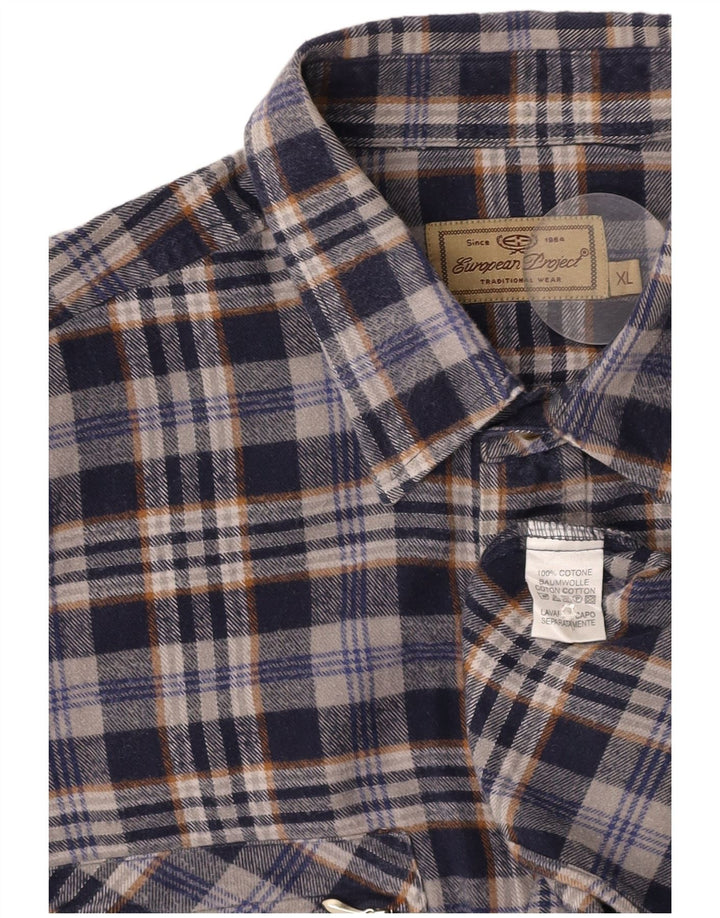 EUROPEAN PROJECT Chemise Flanelle Homme XL Bleu Marine Carreaux Coton