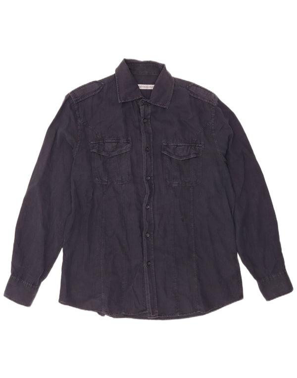 Trussardi Chemise Militaire Large Bleu Marine Lin