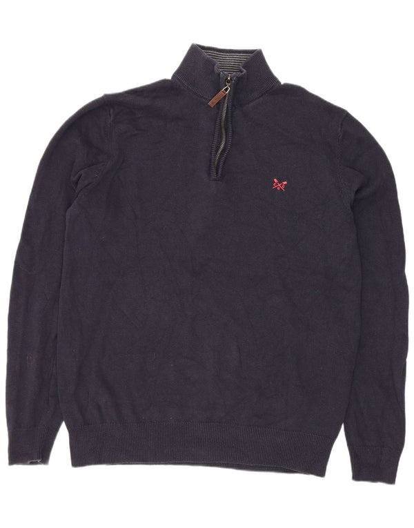 Crew Clothing Pull col zippé pour homme en coton bleu marine moyen