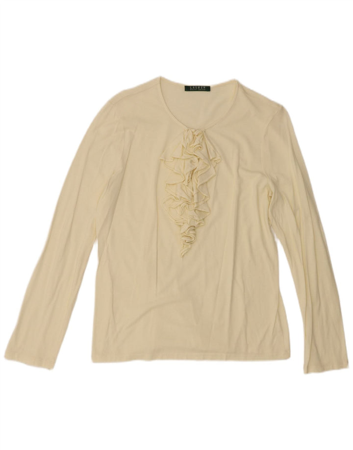 Ralph Lauren Haut à volants sur le devant pour femme à manches longues UK 12 Jaune moyen