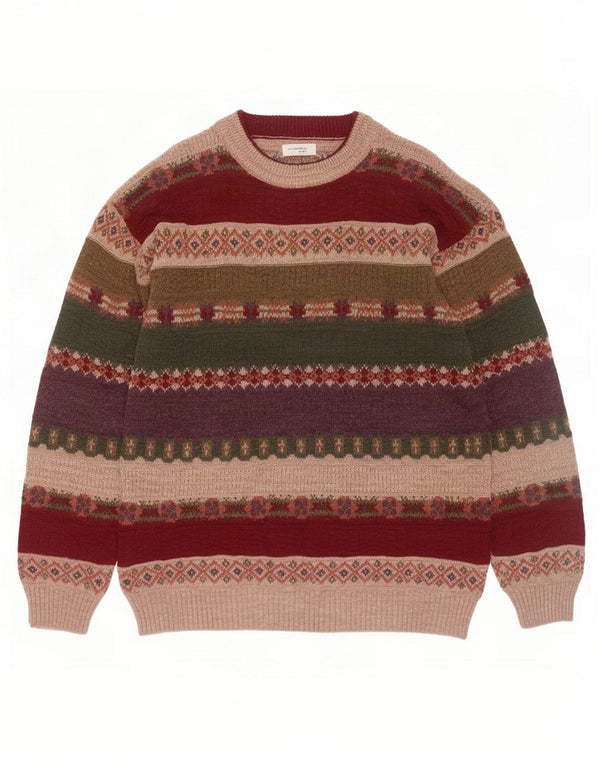 vintage Mens Crew Neck Jumper Pull IT 50 Moyen Multicolore Fair Isle
