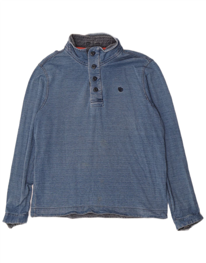 Fat Face Sweat-shirt à col boutonné pour homme en coton à fines rayures bleues