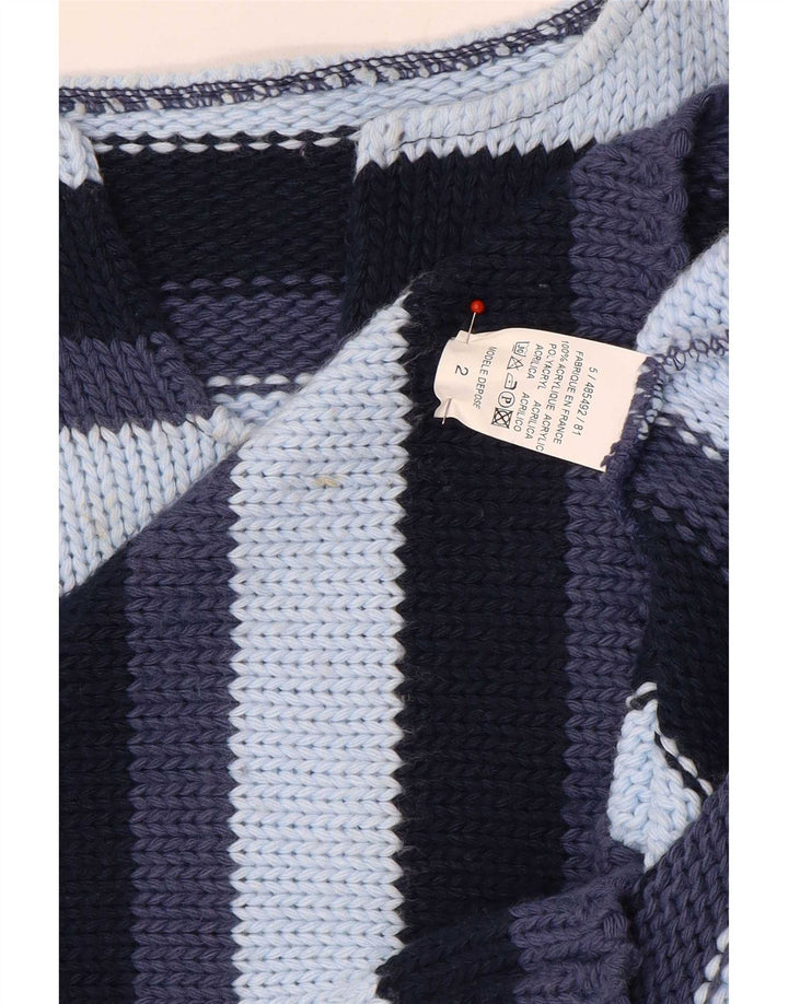 vintage Femme V-Col Jumper Pull UK 12 Moyen Multicolore Rayé