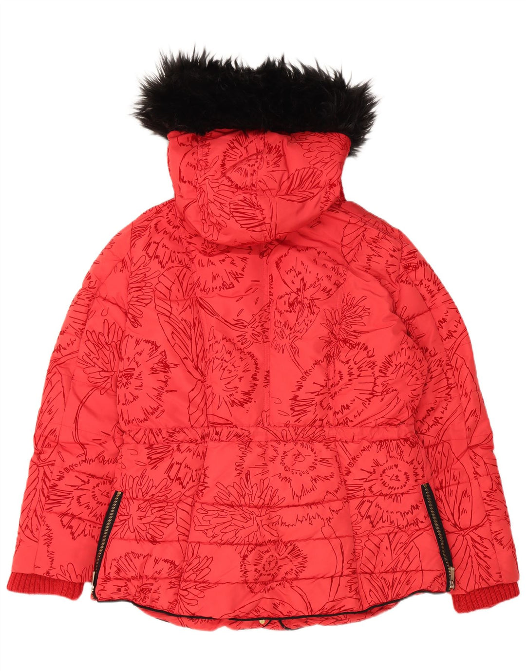 Desigual Veste matelassée à capuche pour femme EU 44 XL Rouge Floral Polyester