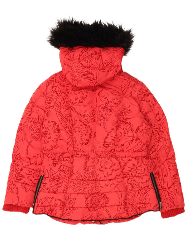 Desigual Veste matelassée à capuche pour femme EU 44 XL Rouge Floral Polyester