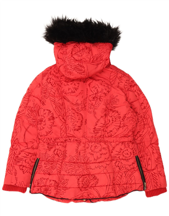 Desigual Veste matelassée à capuche pour femme EU 44 XL Rouge Floral Polyester
