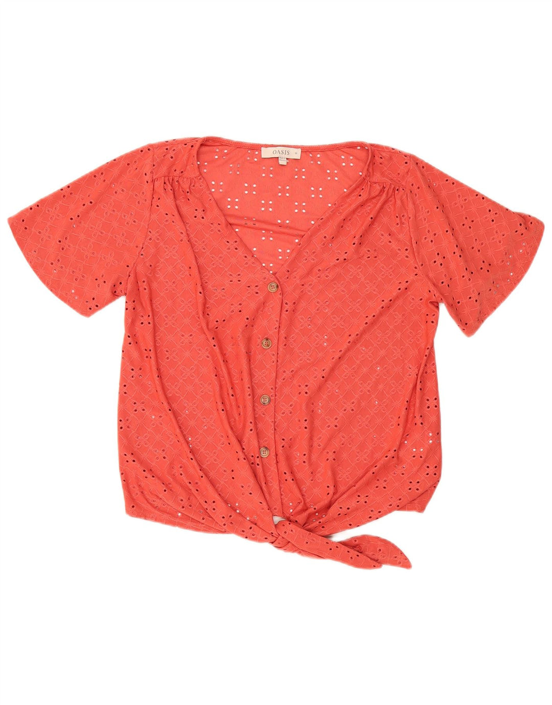 Oasis Chemisier à manches courtes pour femme avec nœud sur le devant en polyester Rouge moyen UK 44
