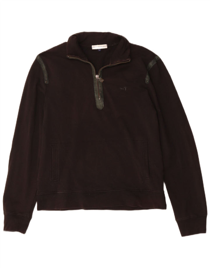 Trussardi Femme Pull Col Zippé Sweatshirt Large Noir Coton