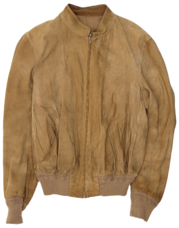 VINTAGE Veste bomber en daim homme UK 38 Cuir beige moyen