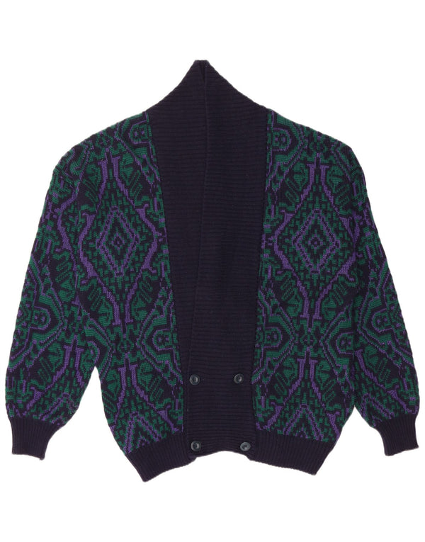 vintage Mens Cardigan Sweater IT 52 Grand Bleu Marine Géométrique