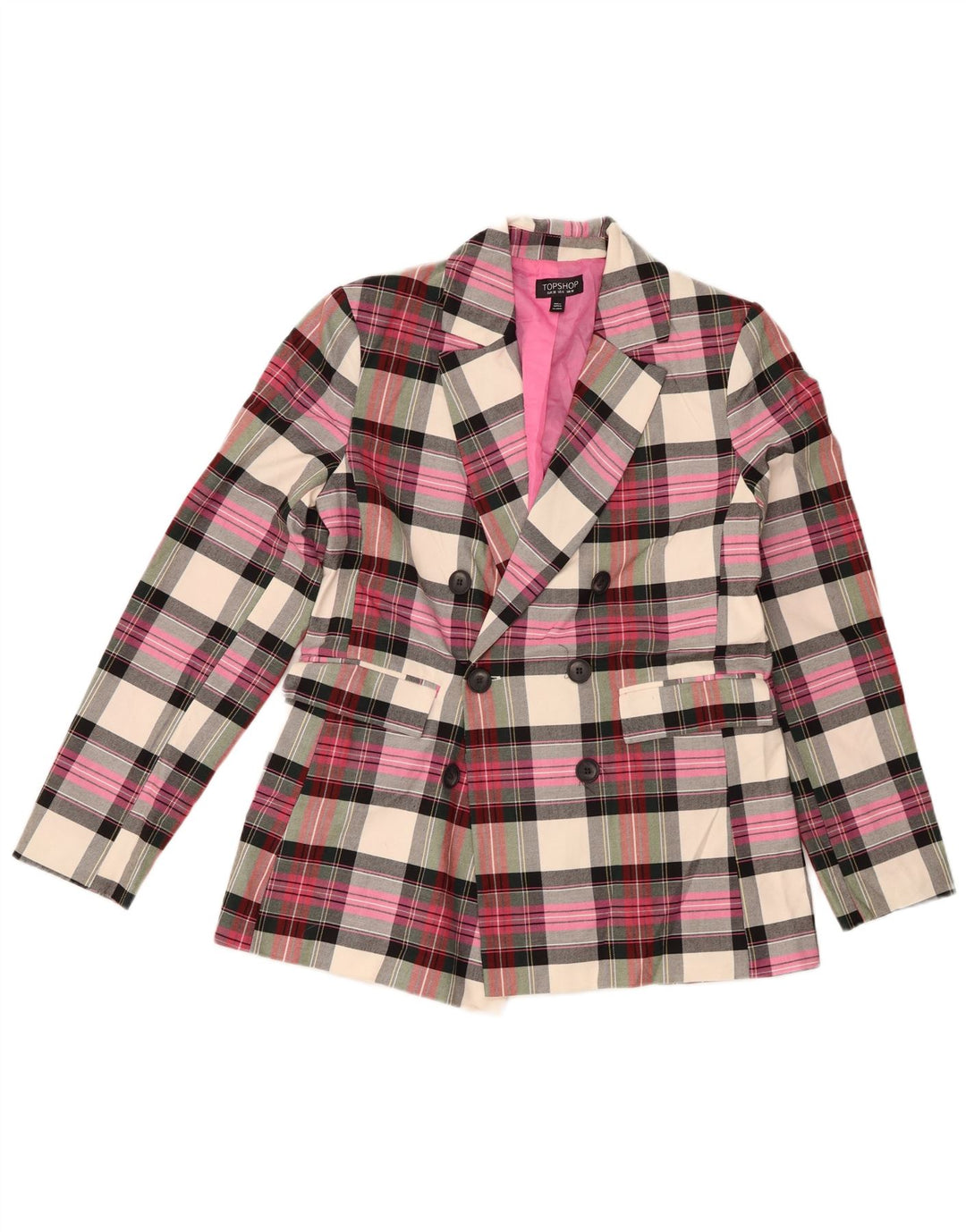 TOPSHOP Veste blazer croisée pour femme UK 10 Petit carreaux roses