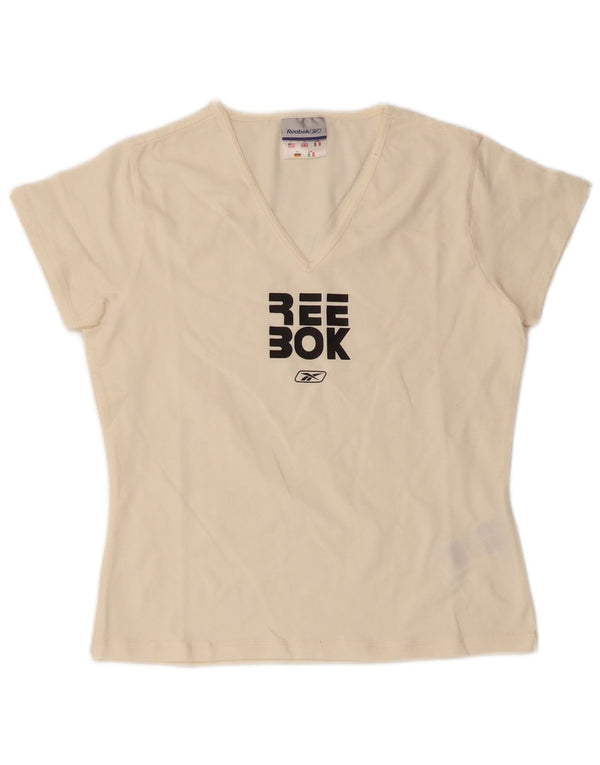 Reebok T-shirt graphique pour femme UK 14 Large Blanc cassé Coton