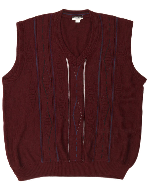 vintage Mens Vest Tank Top UK 46/48 2XL Bourgogne Géométrique Laine