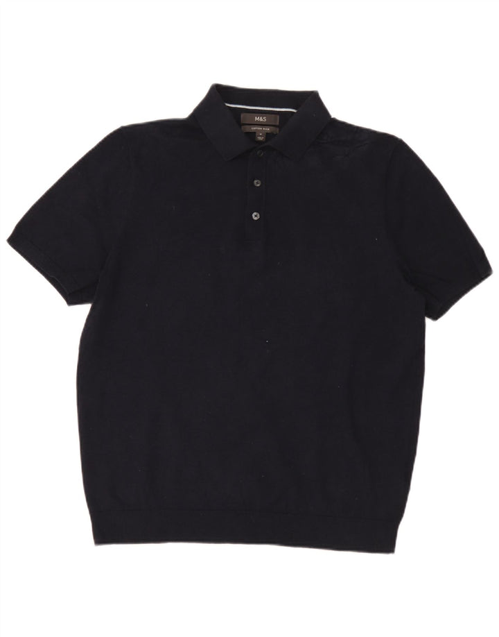 Marks & Spencer Pull à manches courtes et col polo pour homme Bleu marine moyen