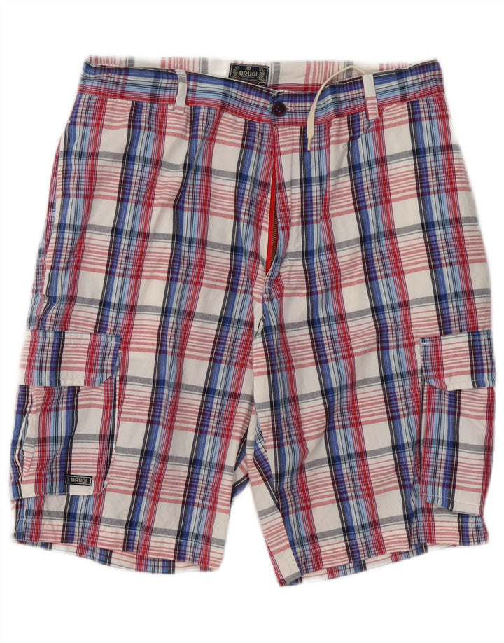 Brugi Short Cargo Homme Grand W34 Coton à Carreaux Bleu