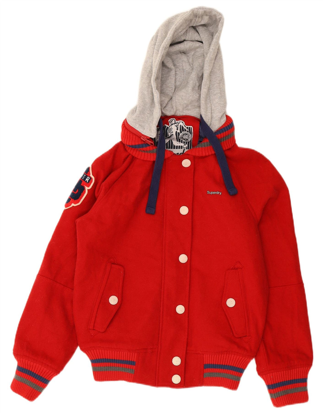 Superdry Veste Varsity à capuche graphique pour femme UK 16 Large Rouge Colourblock