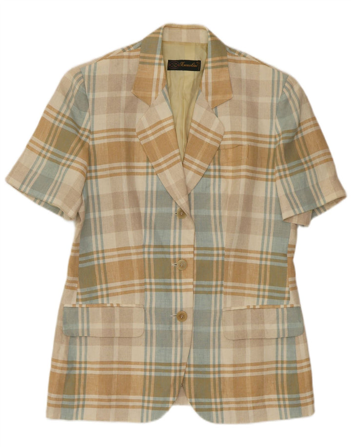 Lanolini Veste Blazer à Manches Courtes Femme IT 44 Carreaux Multicolores Moyens