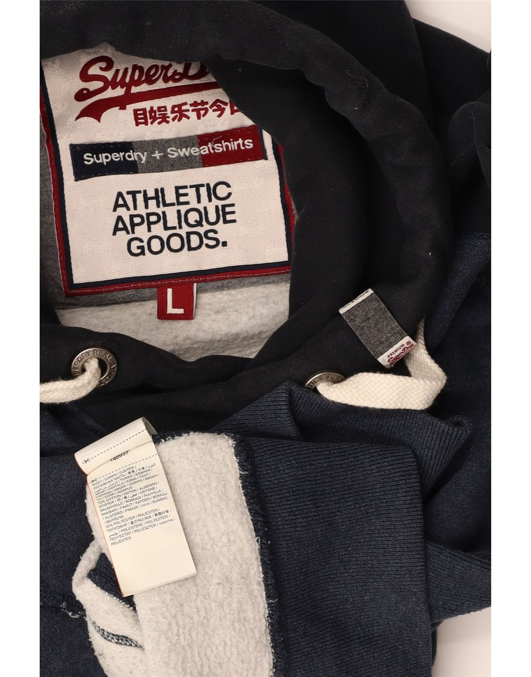 SUPERDRY Pull à capuche graphique pour hommes en coton color block bleu marine grand