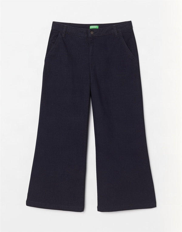 Benetton Femmes Sophia Wide Leg Jeans UK 14 Large W32 L29 Bleu Marine Coton